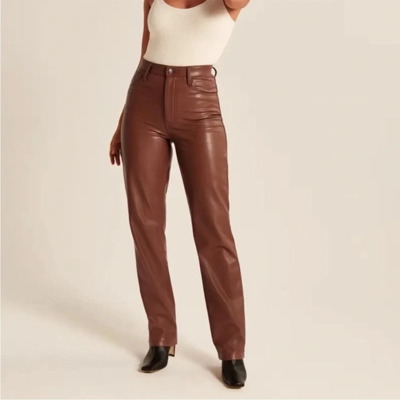 Abercrombie and Fitch The 90s Straight Ultra High Rise Leather Pant Brown 27 / 4 - Picture 1 of 6
